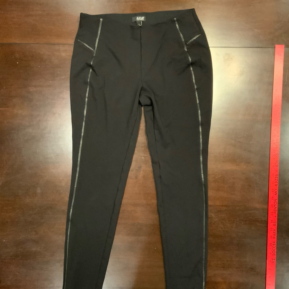 A.N.A. A New Approach Womens Black Faux Leather Trim Leggings Size Large